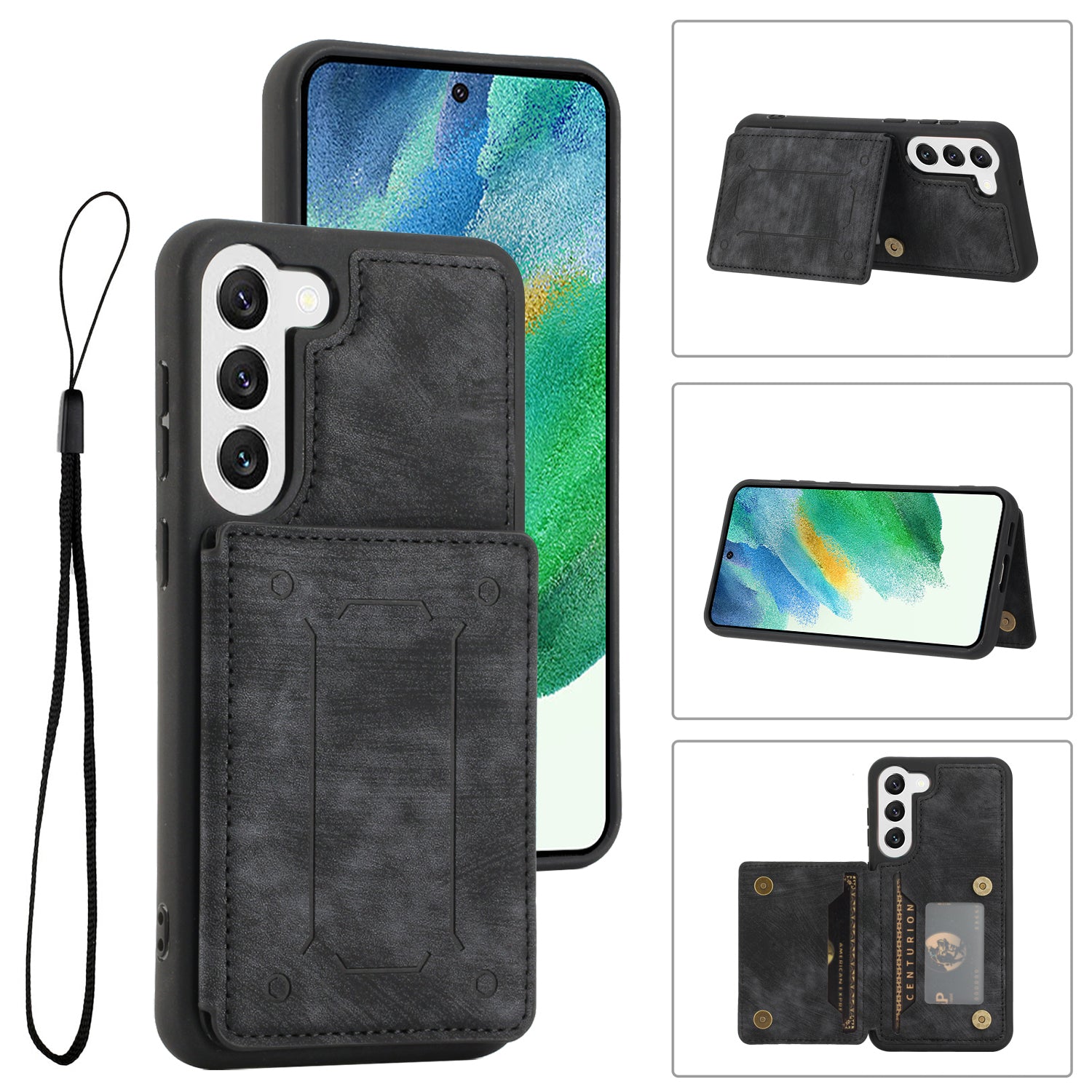For Samsung Galaxy S21 FE 5G PU Leather Coated TPU Kickstand Phone Case Dual Card Slots Magnetic Shockproof Cover with Wrist Strap For Samsung Galaxy S21 FE 5G PU Leather Coated TPU Kickstand Phone Case Dual Card Slots Magnetic Shockproof Cover with Wrist Strap
